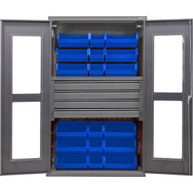 GoVets Clear-View Configurable Drawer Cabinet48Wx24Dx78HGray4 Drawers24 Blue Bins 764SBL708