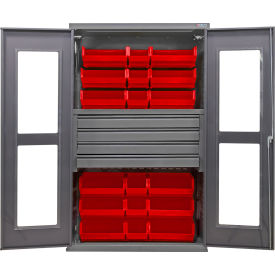 GoVets Clear-View Configurable Drawer Cabinet 48Wx24Dx78H Gray 4 Drawers 24 Red Bins 764SRD708