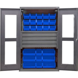 GoVets Clear-View Configurable Drawer Cabinet48Wx24Dx78HGray4 Drawers102 Blue Bins 765SBL708