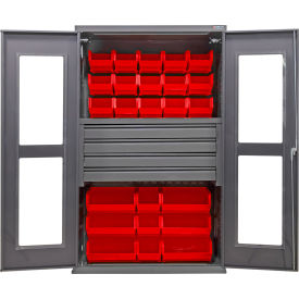 GoVets Clear-View Configurable Drawer Cabinet48Wx24Dx78HGray4 Drawers102 Red Bins 765SRD708