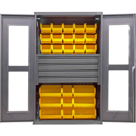 GoVets Clear-View Configurable Drawer Cabinet 48Wx24Dx78H Gray4 Drawers102 Yllw Bins 765SYL708