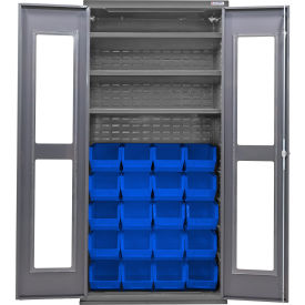 GoVets Clear-View Configurable Bin Cabinet 36Wx24Dx78H Gray 3 Shelf 24 Blue Bins 773SBL708