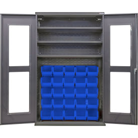 GoVets Clear-View Configurable Bin Cabinet 48Wx24Dx78H Gray 3 Shelf 36 Blue Bins 784SBL708