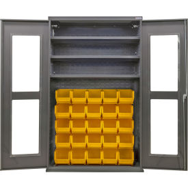 GoVets Clear-View Configurable Bin Cabinet 48Wx24Dx78H Gray 3 Shelf 36 Yellow Bins 784SYL708