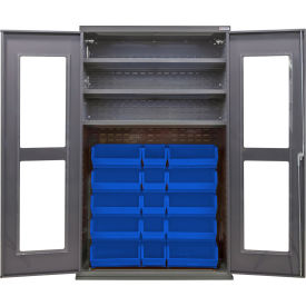 GoVets Clear-View Configurable Bin Cabinet 48Wx24Dx78H Gray 3 Shelf 24 Blue Bins 785SBL708