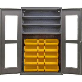 GoVets Clear-View Configurable Bin Cabinet 48Wx24Dx78H Gray 3 Shelf 24 Yellow Bins 785SYL708