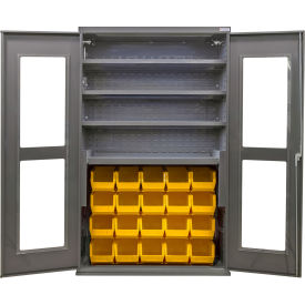 GoVets Clear-View Configurable Bin Cabinet 48Wx24Dx78H Gray 4 Shelf 24 Yellow Bins 787SYL708