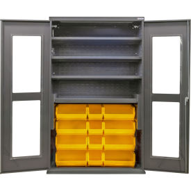 GoVets Clear-View Configurable Bin Cabinet 48Wx24Dx78H Gray 4 Shelf 24 Yellow Bins 788SYL708