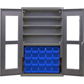 GoVets Clear-View Configurable Charging Cabinet 48x24x78 4 Shelves 24 Blue Bins 802SBL708