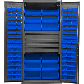 GoVets E-Lock Configurable Drawer Cabinet36Wx24Dx78HGray4 Drawers108 Blue Bins 826SBL708