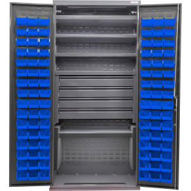 GoVets E-Lock Configurable Bin Cabinet36x24x78Gray5 Shelf4 Drawers96 Blue Bins 831SBL708