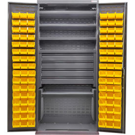 GoVets E-Lock Configurable Bin Cabinet36x24x78Gray5 Shelf4 Drawers96 Yellow Bins 831SYL708