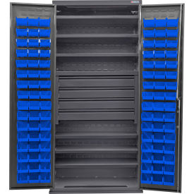 GoVets E-Lock Configurable Bin Cabinet36x24x78Gray6 Shelf4 Drawers96 Blue Bins 833SBL708
