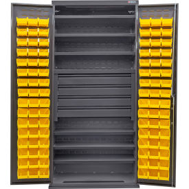 GoVets E-Lock Configurable Bin Cabinet36x24x78Gray6 Shelf4 Drawers96 Yellow Bins 833SYL708