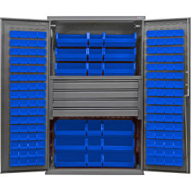 GoVets E-Lock Configurable Drawer Cabinet48Wx24Dx78HGray4 Drawers144 Blue Bins 835SBL708