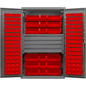 GoVets E-Lock Configurable Drawer Cabinet 48Wx24Dx78H Gray 4 Drawers 144 Red Bins 835SRD708