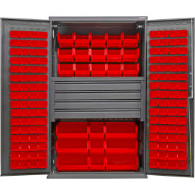 GoVets E-Lock Configurable Drawer Cabinet 48Wx24Dx78H Gray 4 Drawers 174 Red Bins 836SRD708
