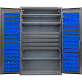 GoVets E-Lock Configurable Bin Cabinet48x24x78Gray4 Shelf4 Drawers120 Blu Bins 838SBL708