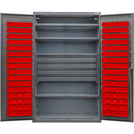 GoVets E-Lock Configurable Bin Cabinet48x24x78Gray4 Shelf4 Drawers120 Red Bins 838SRD708