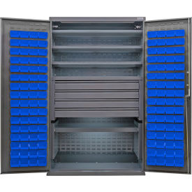 GoVets E-Lock Configurable Bin Cabinet48x24x78Gray5 Shelf4 Drawers120 Blu Bins 840SBL708