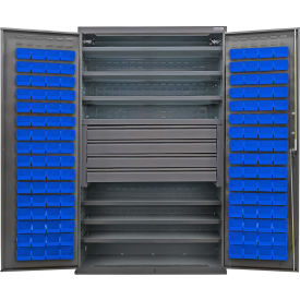 GoVets E-Lock Configurable Bin Cabinet48x24x78Gray6 Shelf4 Drawers120 Blu Bins 842SBL708