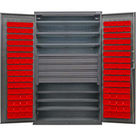 GoVets E-Lock Configurable Bin Cabinet48x24x78Gray6 Shelf4 Drawers120 Red Bins 842SRD708