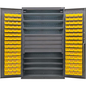 GoVets E-Lock Configurable Bin Cabinet48x24x78Gray6 Shelf4 Drawers120 Ylw Bins 842SYL708