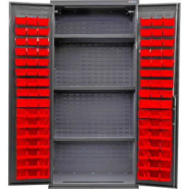 GoVets E-Lock Configurable Bin & Shelf Cabinet36Wx24Dx78HGray3 Shelf96 Red Bins 847SRD708
