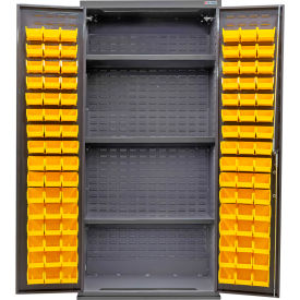 GoVets E-Lock Configurable Bin & Shelf Cabinet36x24x78Gray3 Shelf96 Yellow Bins 847SYL708
