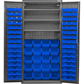 GoVets E-Lock Configurable Bin Cabinet 36Wx24Dx78H Gray 3 Shelf 120 Blue Bins 848SBL708