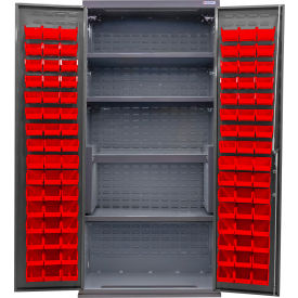GoVets E-Lock Configurable Bin & Shelf Cabinet36Wx24Dx78HGray4 Shelf96 Red Bins 851SRD708