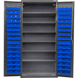 GoVets E-Lock Configurable Bin & Shelf Cabinet36x24x78Gray6 Shelf96 Blue Bins 855SBL708