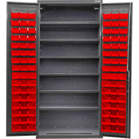 GoVets E-Lock Configurable Bin & Shelf Cabinet36Wx24Dx78HGray6 Shelf96 Red Bins 855SRD708