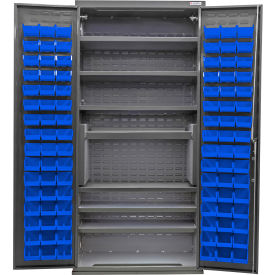 GoVets E-Lock Configurable Bin & Shelf Cabinet36x24x78Gray7 Shelf96 Blue Bins 857SBL708