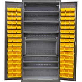 GoVets E-Lock Configurable Bin & Shelf Cabinet36x24x78Gray7 Shelf96 Yellow Bins 857SYL708