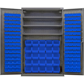 GoVets E-Lock Configurable Bin Cabinet 48Wx24Dx78H Gray 3 Shelf 156 Blue Bins 863SBL708