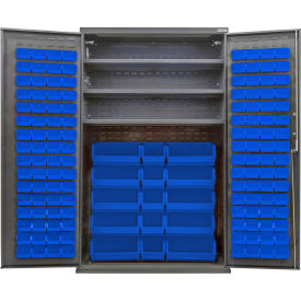 GoVets E-Lock Configurable Bin Cabinet 48Wx24Dx78H Gray 3 Shelf 144 Blue Bins 864SBL708