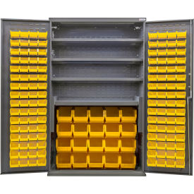 GoVets E-Lock Configurable Bin Cabinet 48Wx24Dx78H Gray 4 Shelf 144 Yellow Bins 867SYL708