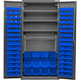 GoVets E-Locking Configurable Charging Cabinet 36x24x78 4 Shelves 108 Blue Bins 878SBL708