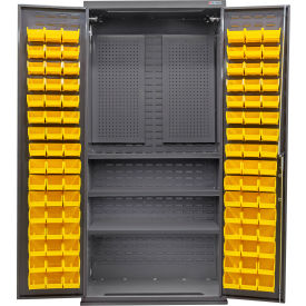 GoVets E-Lock Configurable Pegboard Cabinet36Wx24Dx78HGray3 Shelf96 Yellow Bins 895SYL708