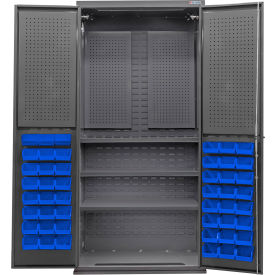 GoVets E-Lock Configurable Pegboard Cabinet36Wx24Dx78HGray3 Shelf48 Blue Bins 899SBL708