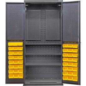 GoVets E-Lock Configurable Pegboard Cabinet36Wx24Dx78HGray3 Shelf48 Yellow Bins 899SYL708