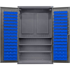 GoVets E-Lock Configurable Pegboard Cabinet48Wx24Dx78HGray3 Shelf120 Blue Bins 905SBL708
