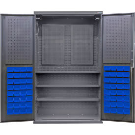 GoVets E-Lock Configurable Pegboard Cabinet48Wx24Dx78HGray3 Shelf72 Blue Bins 909SBL708