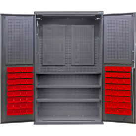 GoVets E-Lock Configurable Pegboard Cabinet48Wx24Dx78HGray3 Shelf72 Red Bins 909SRD708