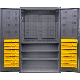 GoVets E-Lock Configurable Pegboard Cabinet48Wx24Dx78HGray3 Shelf72 Yellow Bins 909SYL708