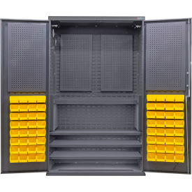 GoVets E-Lock Configurable Pegboard Cabinet48Wx24Dx78HGray4 Shelf72 Yellow Bins 910SYL708
