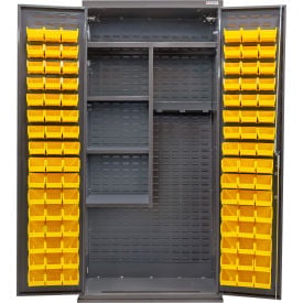 GoVets E-Lock Configurable Janitorial Cabinet36Wx24Dx78HGray4 Shelf96 Yellow Bins 922SYL708