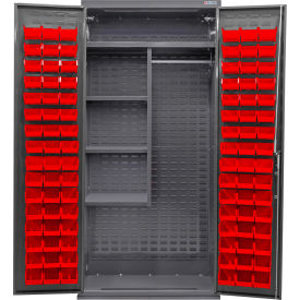 GoVets E-Lock Configurable Combination Cabinet36Wx24Dx78HGray4 Shelf96 Red Bins 930SRD708