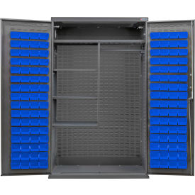 GoVets E-Lock Configurable Combo Charging Cabinet48x24x78Gray4 Shelf120 Blu Bins 936SBL708
